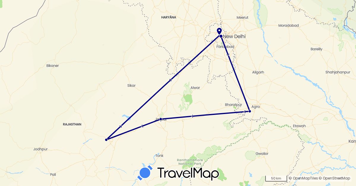 TravelMap itinerary: driving in India (Asia)